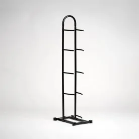 Vertical Single-Sided Medicine Ball Rack Made of Black Steel, Holding Up to 5 Medicine Balls of Varying Sizes, Designed to Save Floor Space in Gyms or Studios