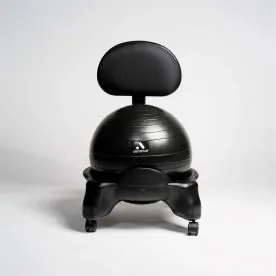 Adjustable Fit Ball Chair by Aeromat with a 49 cm Exercise Ball and Black Frame, Featuring a Height-Adjustable Seat Back and Lockable Caster Wheels