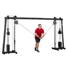 Body Solid GDCC250B Cable Crossover Functional Trainer with 160 lb. weight stacks and adjustable height pulleys now in matte black finish for 2024.