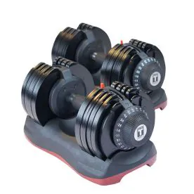 Body Solid Tools SDBX132 Adjustable Dumbbell Set is compact and offers 11-66 lbs. of resistance in 5 lb. increments making it perfect for dumbbell workouts at home or in your training studio.