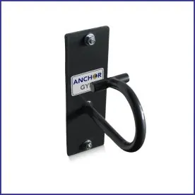 Anchor Gym Battle Rope Mount by Core Energy Fitness, Showcasing the Heavy-Duty Steel Construction and Patented Oversized Safety Hook Design for Securing Battle Ropes, Bands, and Straps