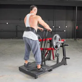 Power Leverage V2 Belt Squat Machine Highlighting the Integrated Plate Storage and Heavy-Duty Frame. Weight Plates Not Included