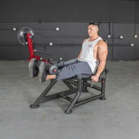 Power Leverage V2 Leg Extension Showcasing Integrated Plate Storage and Gas-Assisted Seat Adjustment for User Comfort and Convenience. Weight Plates Not Included