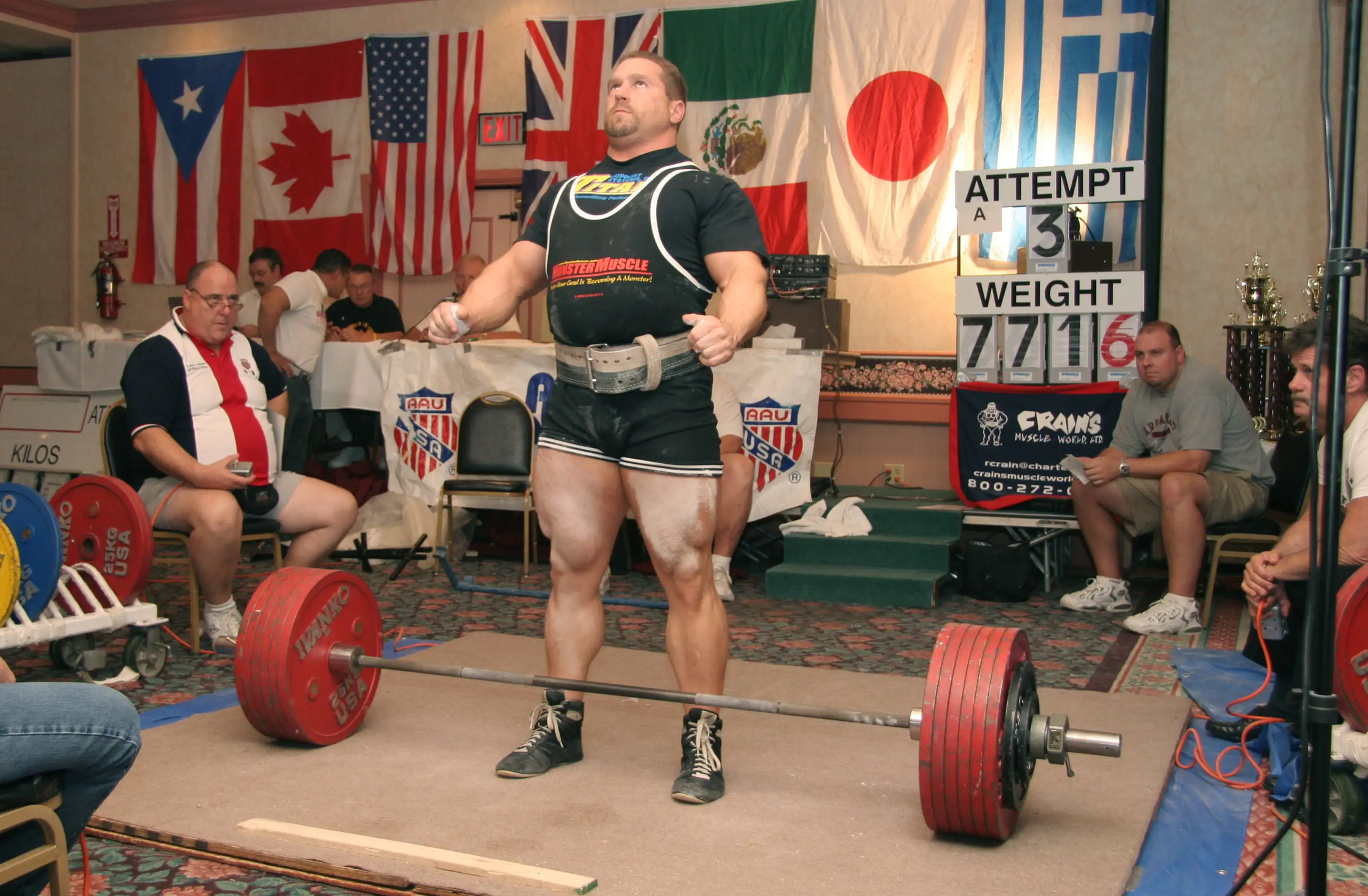Kirk Karwoski preparing to deadlift at a raw powerlifting meet