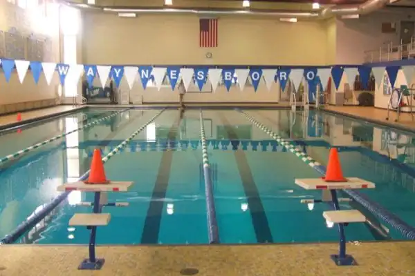 Indoor YMCA pool used for post-training hydrotherapy