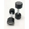 Our multi-sided dumbbells are coated with Rubber Plastic Elastomer (RPE) and are between rubber and urethane on the durability scale. Our octagon shaped dumbbells protect floors and surrounding equipment and don't have the rubber tire smell. 