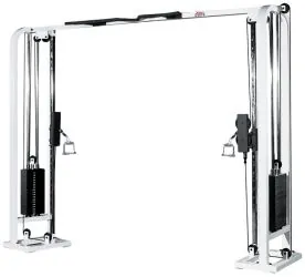York Barbell White Free Standing Adjustable Cable Crossover with Dual Weight Stacks, Swivel Pulleys, and Center Chin-Up Bar