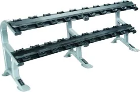York Barbell ETS 2-Tier 10-Pair Dumbbell Rack with Cradles, with Curved Tubing Frame and Dual-Tier Saddle-Style Storage