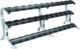 York Barbell ETS 3-Tier Dumbbell Rack with Saddles, Featuring Curved Frame and Three Levels of Dumbbell Storage