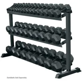 York Barbell 69127 Three-Tier Hex Dumbbell Rack with Space-Saving Steel Frame and Angled Storage Shelves