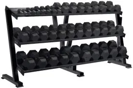 York Barbell 69129 Three-Tier Hexagonal Dumbbell Rack with Rubber-Lined Angled Trays for Organized Commercial Dumbbell Storage