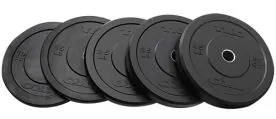 TKO Strength 802BP Solid Rubber Bumper Plate Sets for Olympic weightlifting, powerlifting, and general resistance training.