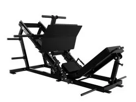 Arsenal 9011 Reloaded Linear Leg Press in Black Showing Oversized Footplate and Plate Storage