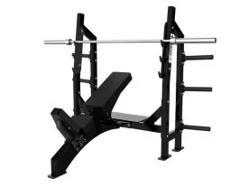 Black Arsenal Alpha Olympic Incline Bench 9021 with Built-In Spotter Platform and Six Rear Weight Horns