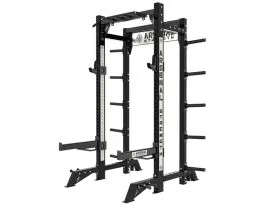 Black Arsenal Alpha-7 Half Rack 9138 with 7-Gauge Uprights and Integrated Barbell Storage