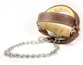 USA Made Leather Head Gear Neck Builder with Adjustable Buckle, Steel Chain, and Sheepskin Lining
