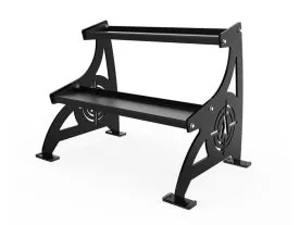 Black Arsenal Strength Alpha 6' Kettlebell Shelf Rack, Displaying its Sleek Design and Capacity to Store Up to 10 Kettlebells