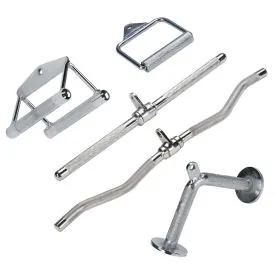 Body-Solid Solid Steel Cable Attachments Including Stirrup, Row, Triceps, Straight, and Curl Bar Handles