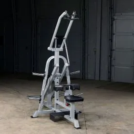 Body-Solid LVLA Plate-Loaded Leverage Lat Pulldown Machine – Commercial-Grade Lat Machine with Dual-Axis Diverging Arms, 360° Articulating Grips, and Heavy-Duty 11-Gauge Steel Frame, Available from IRON COMPANY