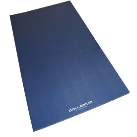 Navy blue Dollamur FLEXI-Roll home wrestling mat with smooth vinyl surface, designed for training, MMA, and fitness. Lightweight, durable, and easy to roll for storage.