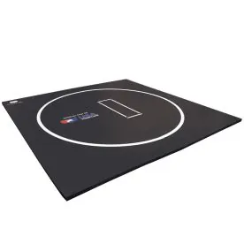 Dollamur FLEXI-Roll black home wrestling mat with 8' circle and start marks for professional training. Smooth surface and durable vinyl.