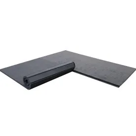 Dollamur FLEXI-Connect Carpet Stunt Mat in charcoal color, featuring a durable 26 oz. carpet surface and high-impact foam for cheerleading and gymnastics training.
