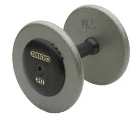 Economy Pro-Style Dumbbells with Gray Non-Machined Plates and Black End Caps | Ivanko (R/EP 1.25B) - Offered with Chrome handles only.