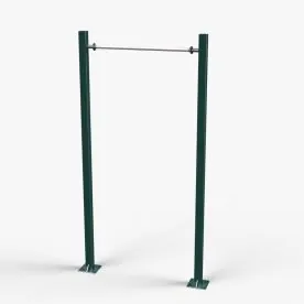 Green TriActive USA Horizontal Bar Outdoor Fitness Station Featuring a Single Pull-Up Bar Mounted on a Tall Steel Post, Designed for Bodyweight Training in Commercial Parks and Fitness Zones