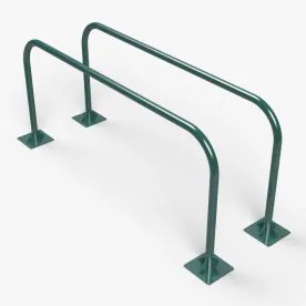 TriActive USA Parallel Bars in Green Finish, Showing Dual Steel Bars Mounted on Sturdy Base Plates