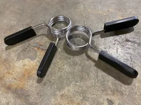 IRON COMPANY Olympic Spring Collars with Plastic Grips for Olympic Barbells and Power Bars.