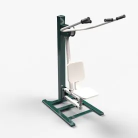 Green TriActive USA SPDN Seated Lat Pull Outdoor Fitness Machine, Featuring a Seated Design with Dual Overhead Handles for Body-Weight Lat Pulldown Exercises