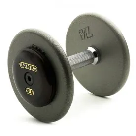 Gray Machined Pro-Fixed Weight Dumbbells with Black End Plates | Ivanko (RM/EP 1.5)