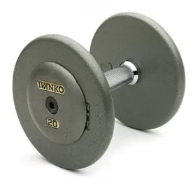 Economy Pro-Style Dumbbells with Gray Non-Machined Plates and Iron End Caps | Ivanko (R/EP 1.25)