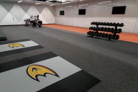 Regupol Aktiv Rolled Rubber Flooring installed in the Anaheim Ducks training room, providing durable, non-slip, and shock-absorbing performance for professional athletes.