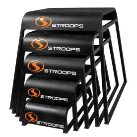 Stroops Ergo Plyo Box Set, Featuring Five Stackable Plyo Boxes in Heights of 6, 12, 18, 24, and 30 Inches, Designed for Compact Storage and Versatile Gym Use