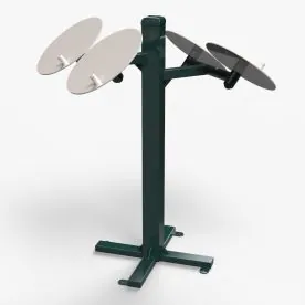Green TriActive USA Tai Chi Spinners Outdoor Fitness Station Featuring Dual Rotating Hand Wheels, One Positioned for Standing Users and One at Wheelchair-Accessible Height