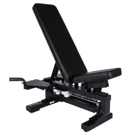 York ST 0-90 Power Rack Barbell Bench in Black Frame with Black Upholstery Shown in an Incline Position