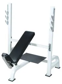 White York Olympic Incline Weightlifting Bench with Gun Rack Bar Holders and Angled Back Pad