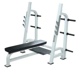 York Barbell Olympic Flat Weightlifting Bench in White with Optional Rear Weight Plate Storage Attachment Installed