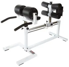 York ST Glute Hamstring Bench in White Frame with Black Upholstery, Showing Dual Pads, Thigh Rollers, and Adjustable Ankle Stabilizers
