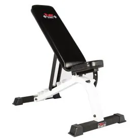 York Barbell 48003 Flat-to-Incline Utility Weight Bench with White Steel Frame and Black Upholstery