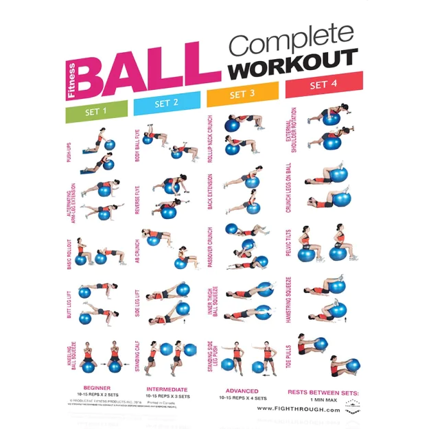 Fighthrough Fitness Laminated Poster for Complete Fitness Ball Workout
