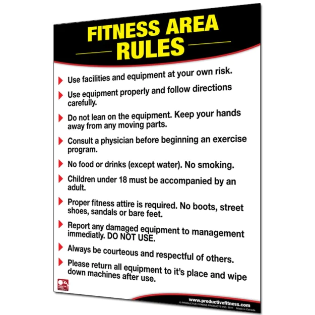 Productive Fitness Laminated Gym Poster for Fitness Area Rules and Conduct