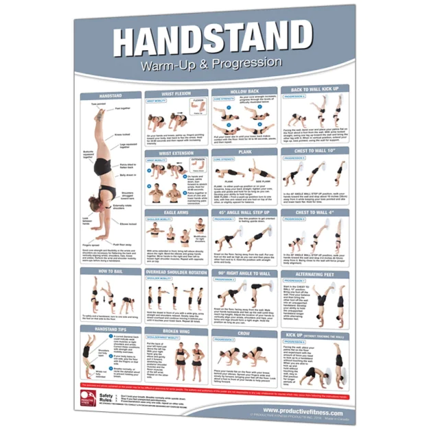 Productive Fitness Laminated Exercise Chart for Handstand Exercises