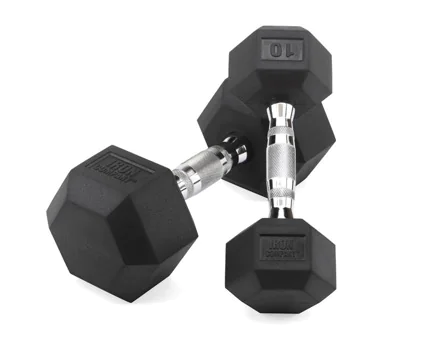 Commercial quality rubber hex dumbbells for gyms and CrossFit boxes available at IRON COMPANY