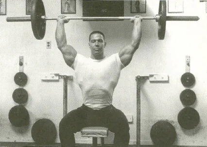 Bill Pearl Seated Behind The Neck Shoulder Press with Olympic Barbell