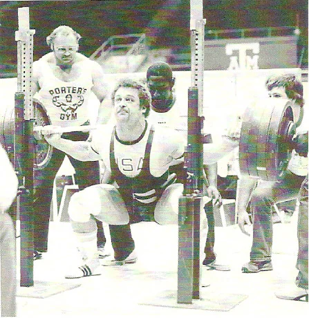 Doug Furnas performing a heavy barbell squat
