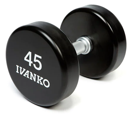 Ivanko barbell solid steel dumbbells with urethane coating for sale on IRON COMPANY GSA contract for government sales.