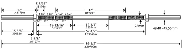 Ivanko Olympic bar dimension drawing
