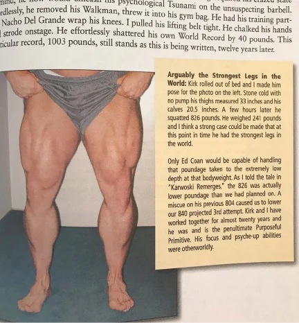 Kirk Karwoski flexing quadriceps for power training article